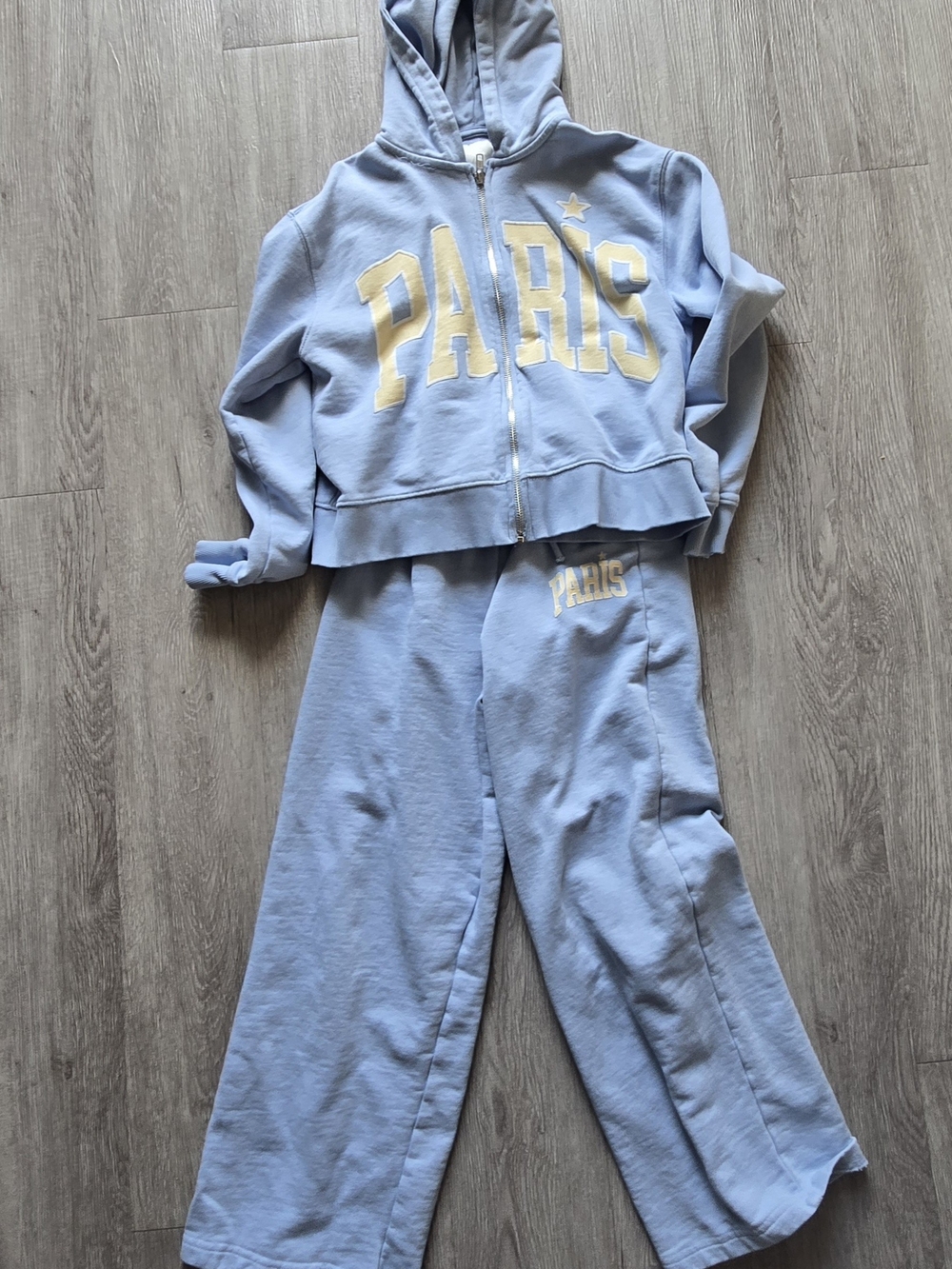 Zara Light Blue 'PARIS' Sweatpants & Zip Hoodie Set